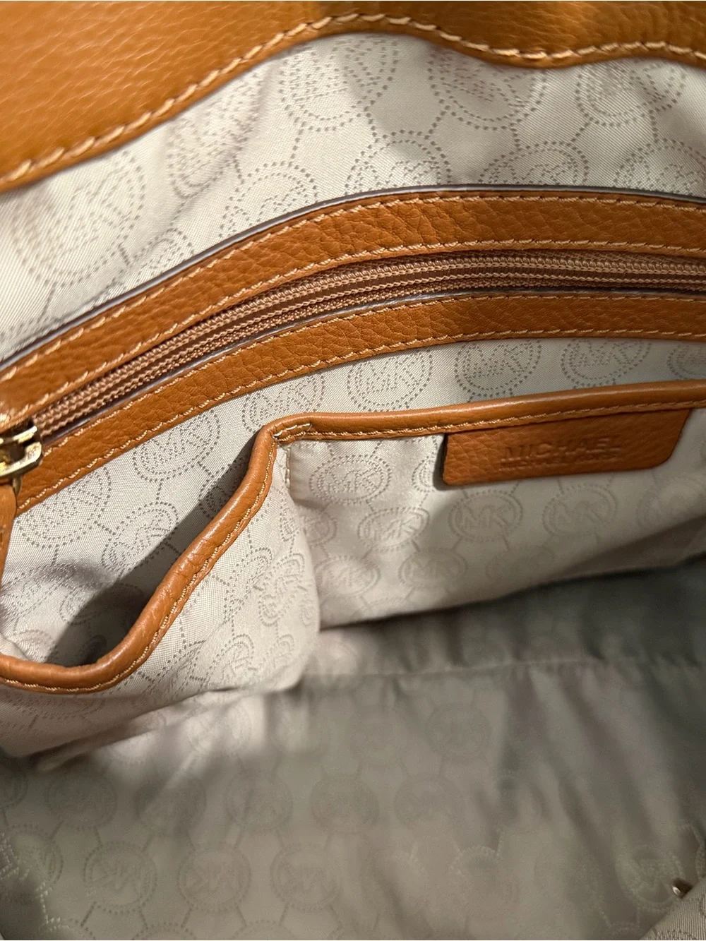 Michael Kors Cognac Leather Satchel with Gold-Tone Lock